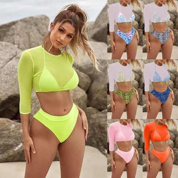 women's swimwear knowdream swimsuit mesh three-piece bikini split high waist long sleeve sunscreen surfing suit, White;black
women's swimwear knowdream swimsuit mesh three-piece bikini split high waist long sleeve sunscreen surfing suit, White;black