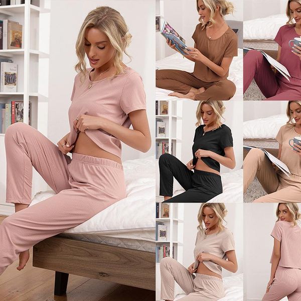 women's two piece pants summer home wear sets for womens casual short-sleeved o neck with long trousers suit, White
women's two piece pants summer home wear sets for womens casual short-sleeved o neck with long trousers suit, White