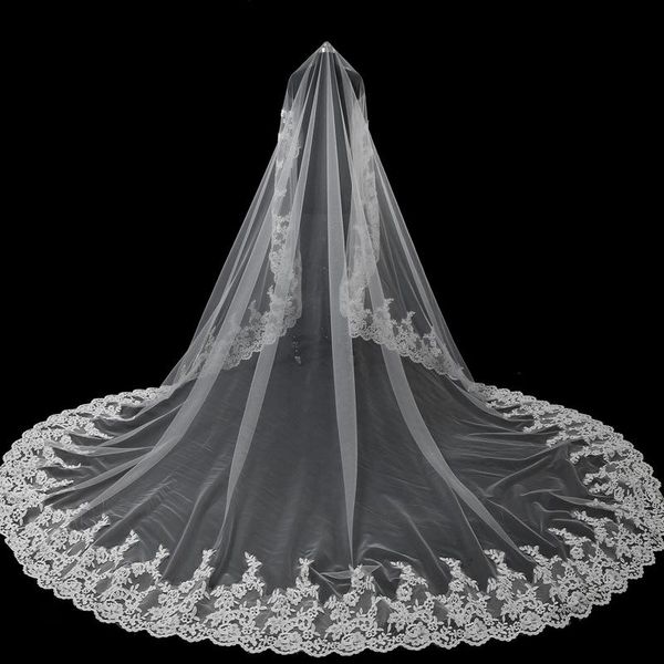 bridal veils janevini luxury 3m long full appliques edge pearls veil one layer ivory tulle bride without comb wedding accessories, Black 
bridal veils janevini luxury 3m long full appliques edge pearls veil one layer ivory tulle bride without comb wedding accessories, Black