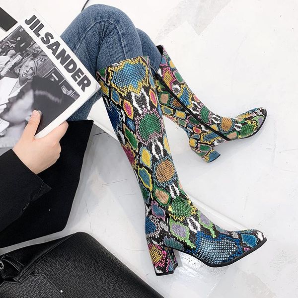 boots snake print women knee high pointed toe heels shoes ladies square heel botines size 33-46, Black
boots snake print women knee high pointed toe heels shoes ladies square heel botines size 33-46, Black
