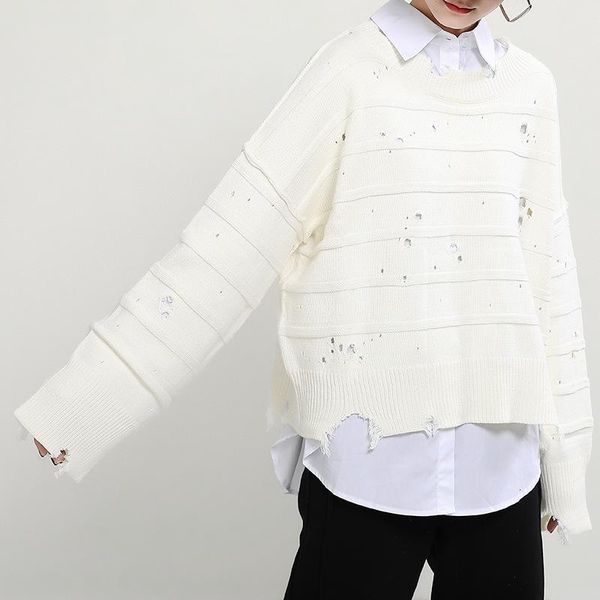 sweater women 2021 pullovers loose lazy hole-breaking long casual sleeve oversize black white women's sweaters, White;black
sweater women 2021 pullovers loose lazy hole-breaking long casual sleeve oversize black white women's sweaters, White;black