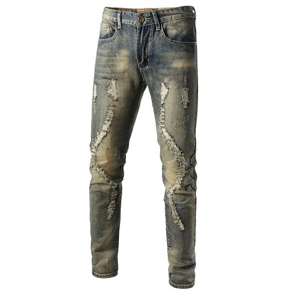 men's jeans fashion ripped slim retro korean trendy brand personality youth small straight pants beggar trend, Blue
men's jeans fashion ripped slim retro korean trendy brand personality youth small straight pants beggar trend, Blue