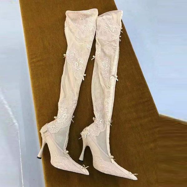 boots spring summer women's champagne lace over knee pointed toe bowknot pull on shoes m68, Black
boots spring summer women's champagne lace over knee pointed toe bowknot pull on shoes m68, Black