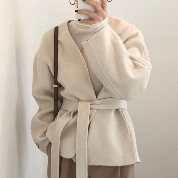 women's wool & blends korean temperament fashion autumn winter v neck long sleeve white coat women belt thick jacket wild, Black
women's wool & blends korean temperament fashion autumn winter v neck long sleeve white coat women belt thick jacket wild, Black