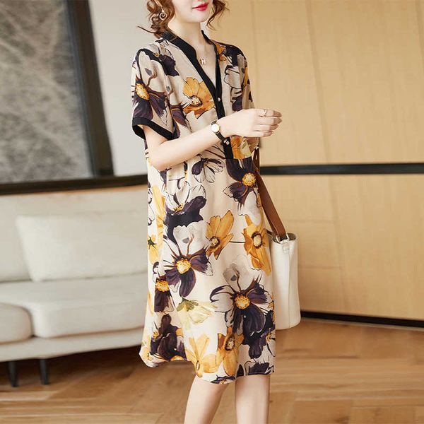 floral large print v-neck short sleeve drs loose chiffon women's 2021 summer, Black;gray
floral large print v-neck short sleeve drs loose chiffon women's 2021 summer, Black;gray