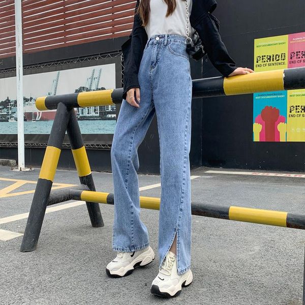 black split jeans women's spring 2021 high-waisted slim straight mopping pants long, Blue
black split jeans women's spring 2021 high-waisted slim straight mopping pants long, Blue