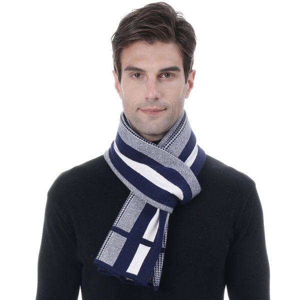 scarves europe american business leisure cashmere scarf men knitting jacquard long stripe thousand bird style father shawl, Blue;gray 
scarves europe american business leisure cashmere scarf men knitting jacquard long stripe thousand bird style father shawl, Blue;gray