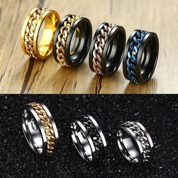 wedding rings 8mm spinner ring for men stainless steel cuba chain men's anti stress jewelry, Slivery;golden 
wedding rings 8mm spinner ring for men stainless steel cuba chain men's anti stress jewelry, Slivery;golden