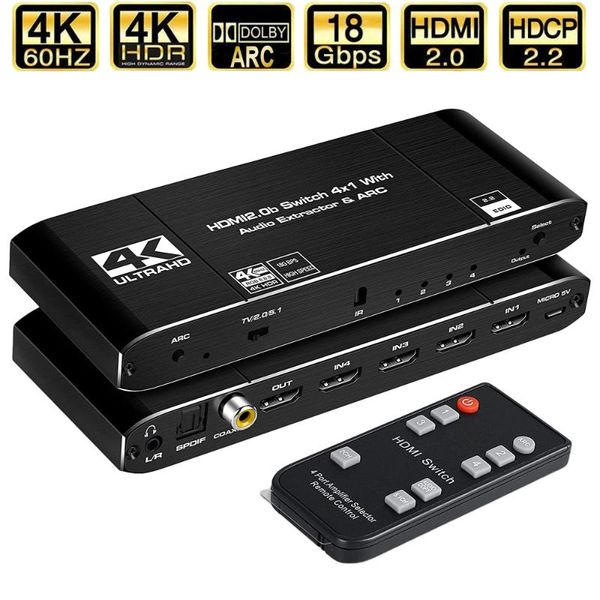 switcher 2.0 switch audio extractor hdr arc splitter 4x1 with remote( in to +toslink+stereo out) cables & connectors
switcher 2.0 switch audio extractor hdr arc splitter 4x1 with remote( in to +toslink+stereo out) cables & connectors