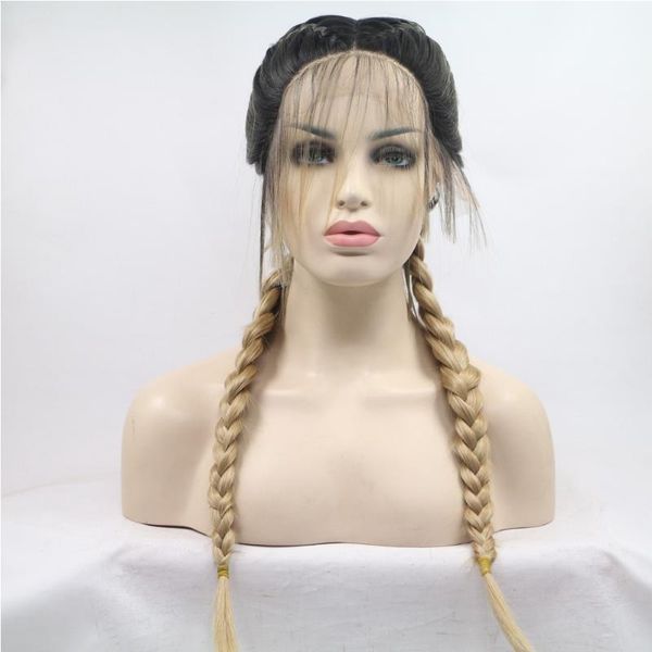 synthetic wigs melody long 24" ombre dark blonde braided wig 2 braids highlight big braiding lace front for women, Black
synthetic wigs melody long 24" ombre dark blonde braided wig 2 braids highlight big braiding lace front for women, Black