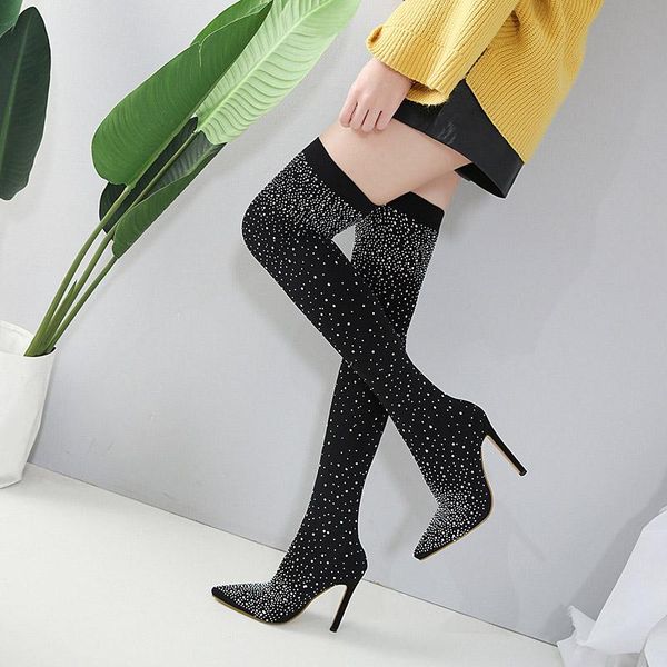 boots woman autumn winter over the knee high heels crystal stretch fabric woman's shoes fashion nightclub gril's, Black
boots woman autumn winter over the knee high heels crystal stretch fabric woman's shoes fashion nightclub gril's, Black