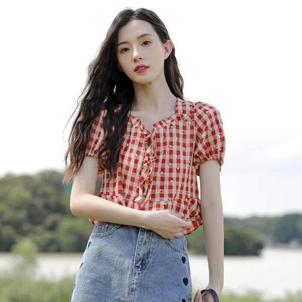 women's blouses & shirts plaid short-sleeved shirt summer thin paragraph french chic sleeve blue and red, White
women's blouses & shirts plaid short-sleeved shirt summer thin paragraph french chic sleeve blue and red, White