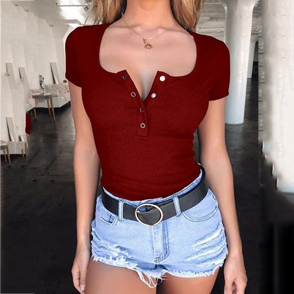 women's t-shirt fashion womens solid short sleeve button slim soft touch t shirt femme sport camisa mujer, White
women's t-shirt fashion womens solid short sleeve button slim soft touch t shirt femme sport camisa mujer, White