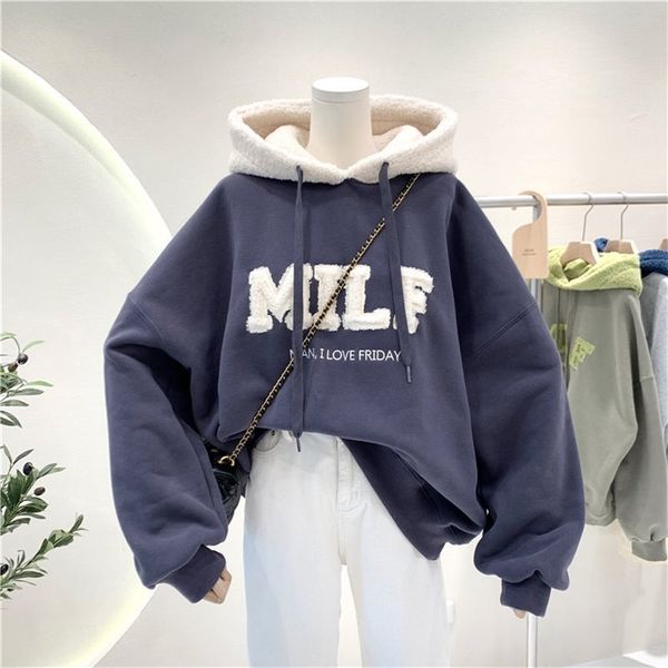 women's loose cotton casual letters wide quality thick sleeved hoodie women streetwear fashion patchwork oversized sweatshirt 210910, Black
women's loose cotton casual letters wide quality thick sleeved hoodie women streetwear fashion patchwork oversized sweatshirt 210910, Black