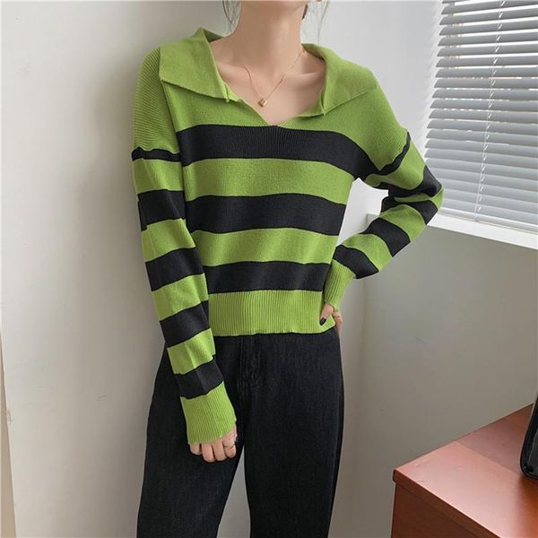 women's sweaters korean style loose lapel knitting long sleeve contrast color striped pullovers spring autumn, White;black
women's sweaters korean style loose lapel knitting long sleeve contrast color striped pullovers spring autumn, White;black