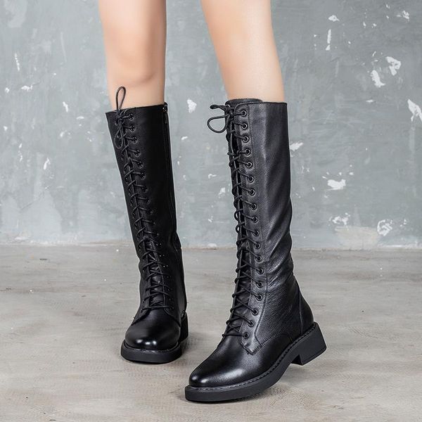 boots genuine leather women's 2021 autumn winter style lace-up zipper high mid-heeled woman casual single shoes, Black
boots genuine leather women's 2021 autumn winter style lace-up zipper high mid-heeled woman casual single shoes, Black