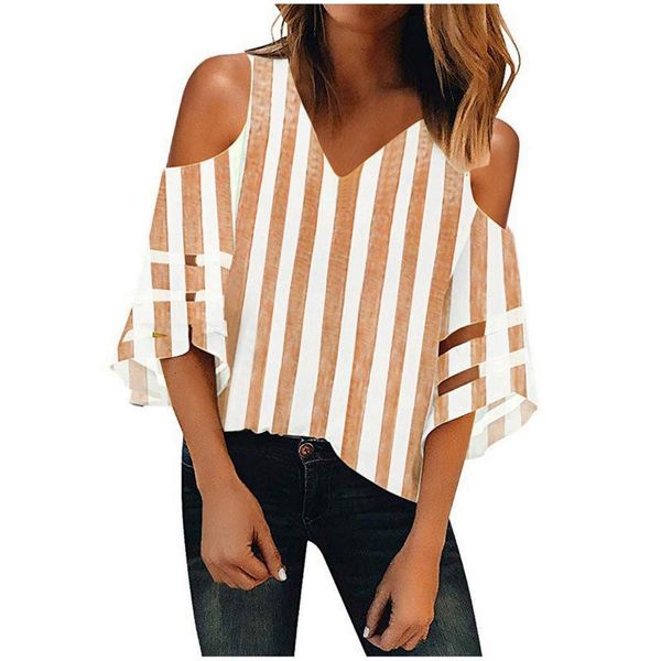 women's blouses & shirts striped tunic for female blusas feminina verao 2021 summer fashion loose stitching chiffon off shoulder top, White
women's blouses & shirts striped tunic for female blusas feminina verao 2021 summer fashion loose stitching chiffon off shoulder top, White