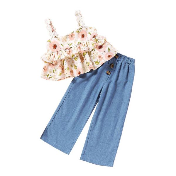 1-6 years kids girls summer set flower print sleeveless off shoulder solid color jeans outfits for clothes clothing sets, White
1-6 years kids girls summer set flower print sleeveless off shoulder solid color jeans outfits for clothes clothing sets, White
