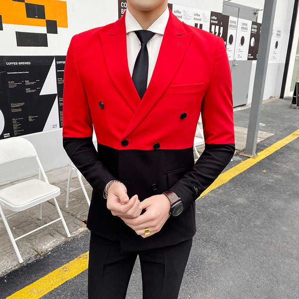 men's patchwork suit jacket korean men blazer double breasted slim fit casual formal wedding suit prom blazers costume homme 210527, White;black
men's patchwork suit jacket korean men blazer double breasted slim fit casual formal wedding suit prom blazers costume homme 210527, White;black