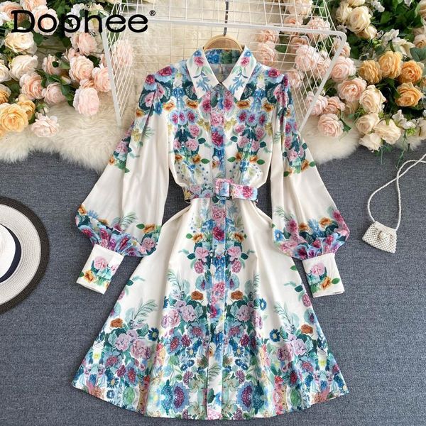 casual dresses vintage lapels floral print dress for women puff long sleeve belt chiffon loose holiday large hem french vestidos, Black;gray
casual dresses vintage lapels floral print dress for women puff long sleeve belt chiffon loose holiday large hem french vestidos, Black;gray