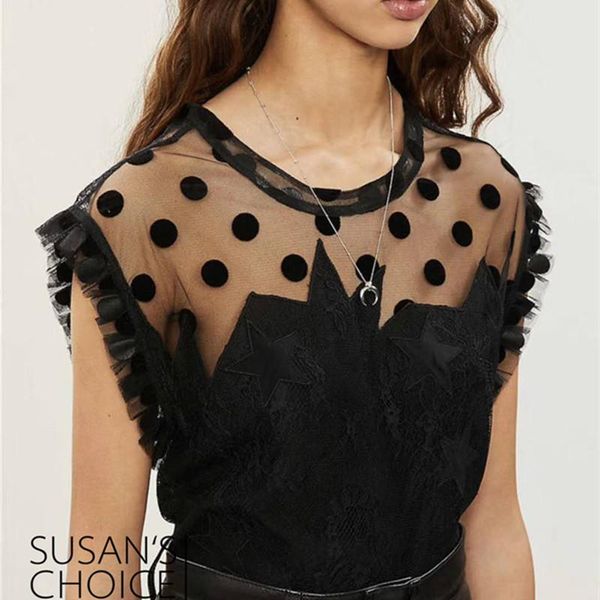 women's blouses & shirts black lace blouse flocked polka dot embroidered stars sleeveless slim-fit ladies shirt 2021 summer, White
women's blouses & shirts black lace blouse flocked polka dot embroidered stars sleeveless slim-fit ladies shirt 2021 summer, White