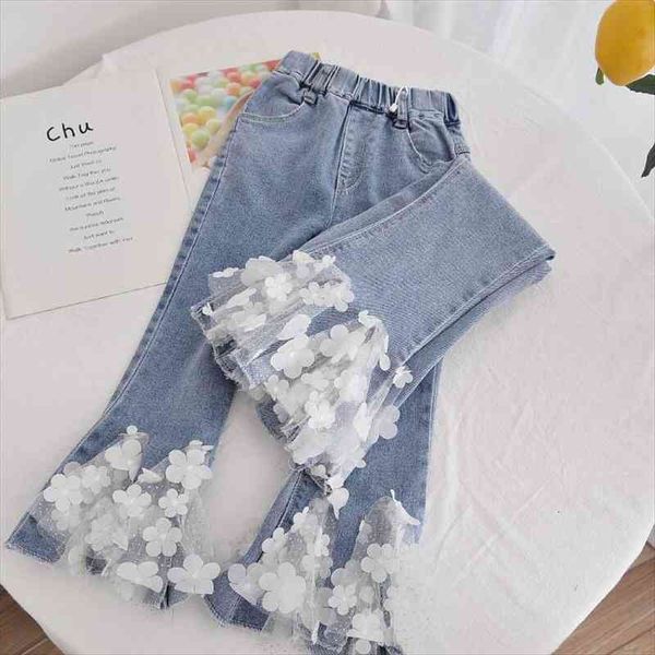 spring fall children girl jeans elegnat floral denim kids bell bottomed pants little casual clothes baby costume, Blue 
spring fall children girl jeans elegnat floral denim kids bell bottomed pants little casual clothes baby costume, Blue