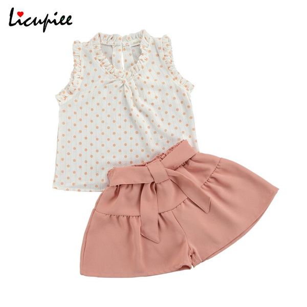 baby girls clothing set summer casual 2pcs outfits, polka dots print ruffle sleeveless + belted shorts sets, White
baby girls clothing set summer casual 2pcs outfits, polka dots print ruffle sleeveless + belted shorts sets, White