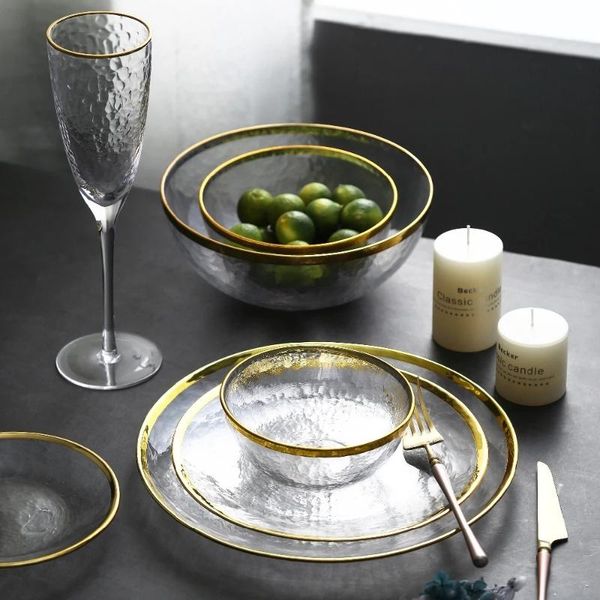 dishes & plates glass tableware set with golden inlay steak plate salad soup bowl party event decoration
dishes & plates glass tableware set with golden inlay steak plate salad soup bowl party event decoration