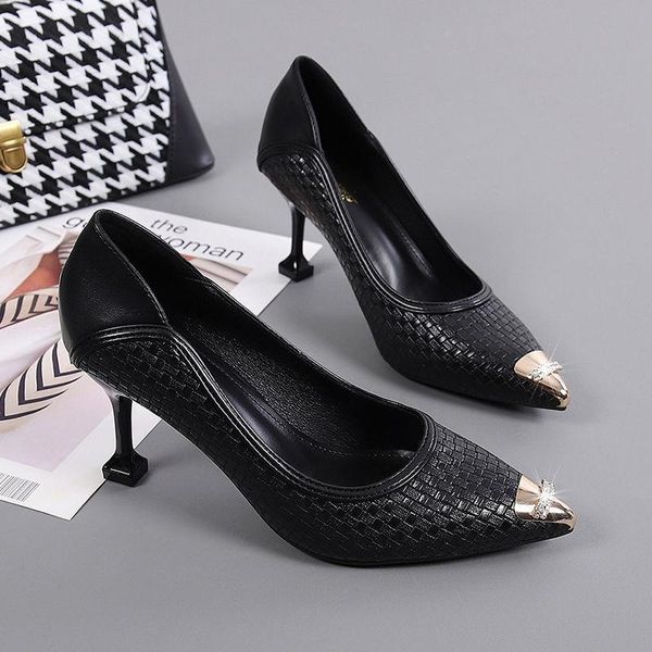 women's high heels, soft leather, 2021 spring, narrow metal toe, thin heel, no laces, office foot ornaments, dress shoes, Black
women's high heels, soft leather, 2021 spring, narrow metal toe, thin heel, no laces, office foot ornaments, dress shoes, Black