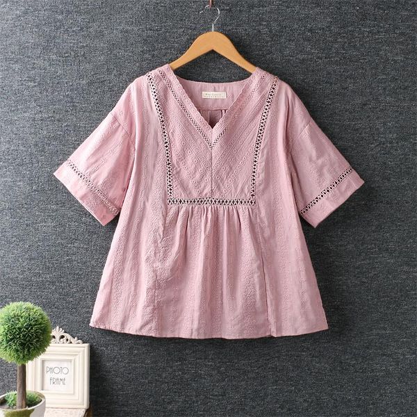 women's blouses & shirts summer japan style small fresh pure color embroidery pullover short sleeve loose shirt, White
women's blouses & shirts summer japan style small fresh pure color embroidery pullover short sleeve loose shirt, White