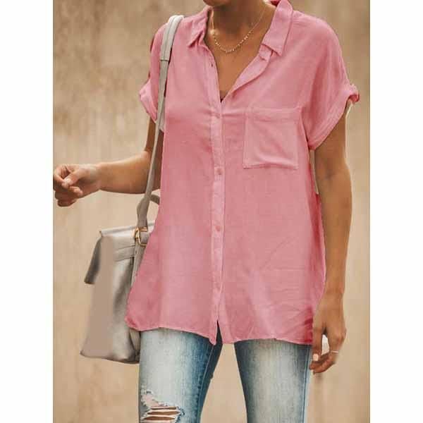 women's blouses & shirts 2021 summer women plus size short sleeve pocket batwing turn-down collar loose solid casual blouse, White
women's blouses & shirts 2021 summer women plus size short sleeve pocket batwing turn-down collar loose solid casual blouse, White