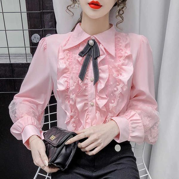 women's blouses & shirts pink shirt 2021 spring court style lace auricular bow top, White
women's blouses & shirts pink shirt 2021 spring court style lace auricular bow top, White