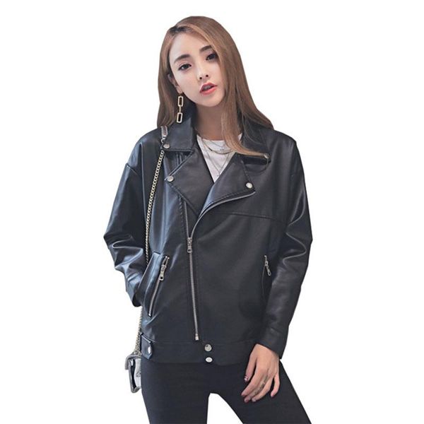 women's leather & faux 2021 zipper motorcycle biker jacket outerwear coat female spring autumn pu women loose overcoats ladies, Black
women's leather & faux 2021 zipper motorcycle biker jacket outerwear coat female spring autumn pu women loose overcoats ladies, Black