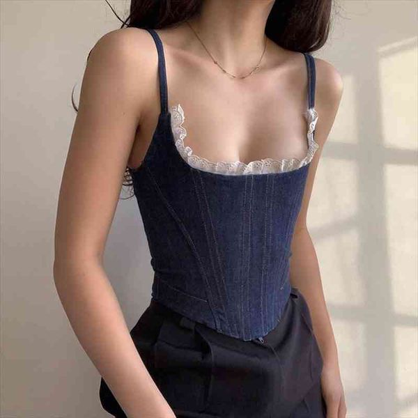 90s vintage blue denim womens camis bustier corset y2k aesthetic elegant lady white lace trim square neck spaghetti strap
90s vintage blue denim womens camis bustier corset y2k aesthetic elegant lady white lace trim square neck spaghetti strap