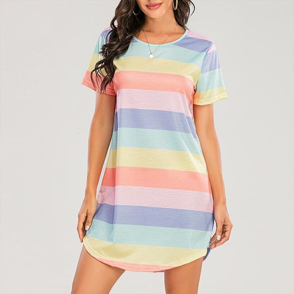 pyjamas night dress women sleepwear short sleeved rainbow striped nightgown loose dormir large size leisure s 5xl, Black;red
pyjamas night dress women sleepwear short sleeved rainbow striped nightgown loose dormir large size leisure s 5xl, Black;red