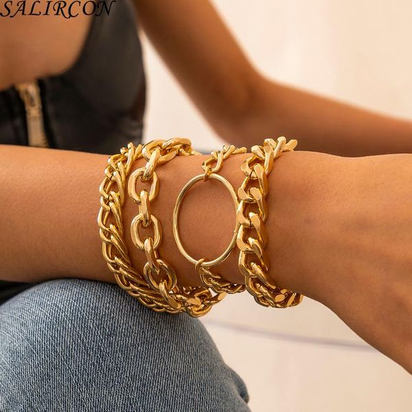 trendy punk chunky thick gold color charm bracelets bangles for women man layered chain link geometric circle jewelry link,, Black
trendy punk chunky thick gold color charm bracelets bangles for women man layered chain link geometric circle jewelry link,, Black