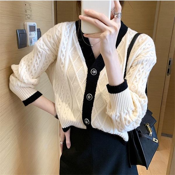 women's knits & tees korean style fashion knitting v neck spring women sweaters 2021 long sleeve patchwork single breasted casual femal, White
women's knits & tees korean style fashion knitting v neck spring women sweaters 2021 long sleeve patchwork single breasted casual femal, White