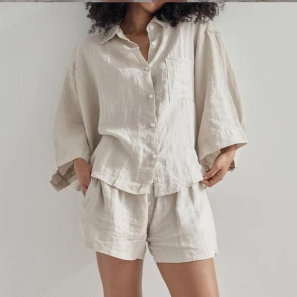 women's shorts loose single-breasted shirt and elastic waist trousers ladies 2 pieces sets oversized summer casual linen solid women se, White;black
women's shorts loose single-breasted shirt and elastic waist trousers ladies 2 pieces sets oversized summer casual linen solid women se, White;black
