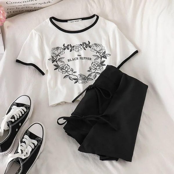 women's tracksuits jumprs summer women two piece sets white print crop elastic high waist fashion lace up shorts streetwear female, Gray
women's tracksuits jumprs summer women two piece sets white print crop elastic high waist fashion lace up shorts streetwear female, Gray