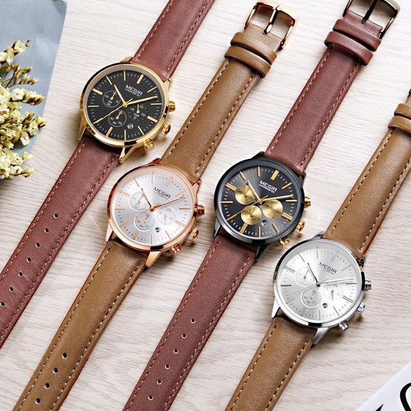 wristwatches megir 2pcs/set chronograph men women watch couple watches fashion sport quartz wristwatch for lovers, Slivery;brown 
wristwatches megir 2pcs/set chronograph men women watch couple watches fashion sport quartz wristwatch for lovers, Slivery;brown