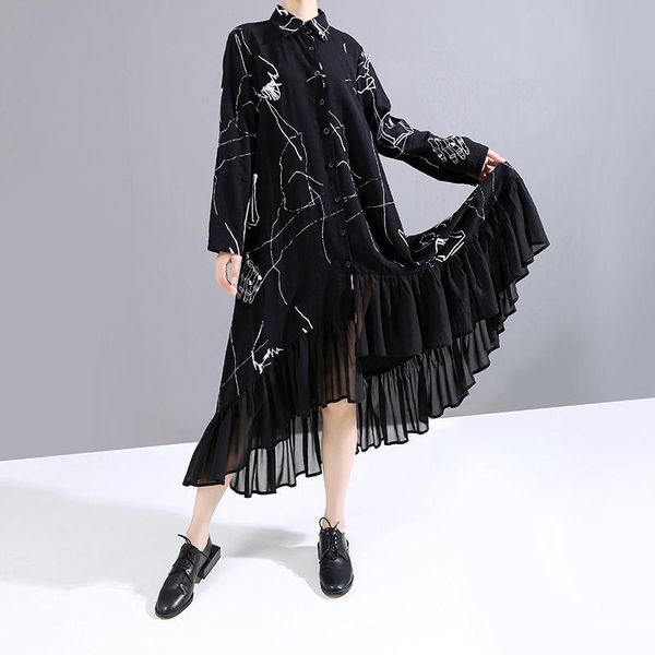 hong kong style retro 2021 fall large size loose long sleeve stitching ruffled irregular dress w24 casual dresses, Black;gray
hong kong style retro 2021 fall large size loose long sleeve stitching ruffled irregular dress w24 casual dresses, Black;gray