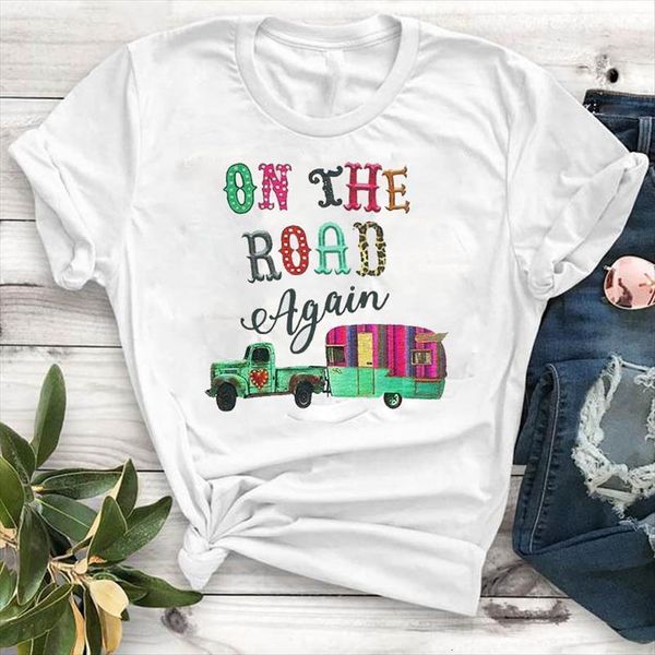 on the road printed womens t shirts short sleeve loose tee female clothes graphic, White
on the road printed womens t shirts short sleeve loose tee female clothes graphic, White