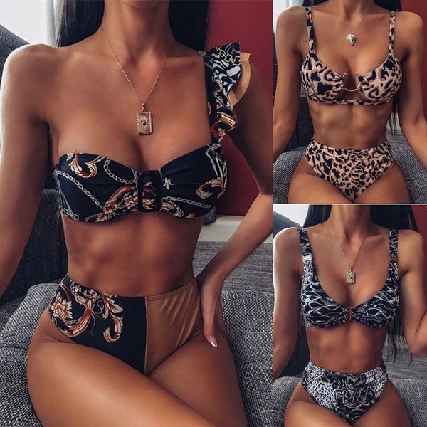 high waist swimwear swimsuit female ruffle thong brazilian bikini set biquini bathing suit women 210319, White;black