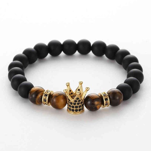 men's handmade jewelry elastic 8mm matte agate stone bracelet tiger eye stone micro inlay zircon crown charm bracelet, Golden;silver
men's handmade jewelry elastic 8mm matte agate stone bracelet tiger eye stone micro inlay zircon crown charm bracelet, Golden;silver