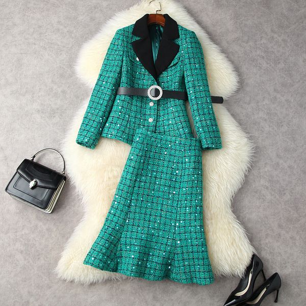 european and american women's clothing winter 2022 new long sleeve drill button belt coat fishtail skirt tweed sequins suit, White
european and american women's clothing winter 2022 new long sleeve drill button belt coat fishtail skirt tweed sequins suit, White