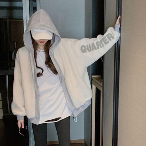 women's fur & faux lucyever fake two-piece stitching coats womens korean style lamb coat women loose hooded letter thick warm clothes l, Black
women's fur & faux lucyever fake two-piece stitching coats womens korean style lamb coat women loose hooded letter thick warm clothes l, Black