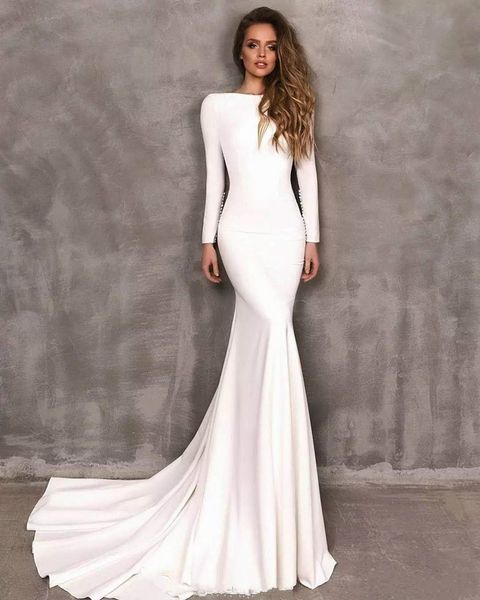 backless milk white mermaid wedding dresses long sleeve simple satin boho bridal gowns sweep train country beach bride dress vestidos de nov
backless milk white mermaid wedding dresses long sleeve simple satin boho bridal gowns sweep train country beach bride dress vestidos de nov
