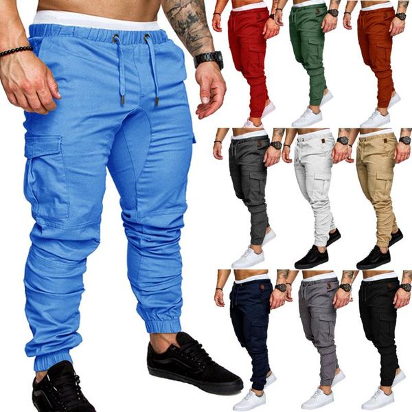 men's pants joggers pockets sports trouser drawstring men elastic waist cargo casual plain fitness long trousers, Black
men's pants joggers pockets sports trouser drawstring men elastic waist cargo casual plain fitness long trousers, Black