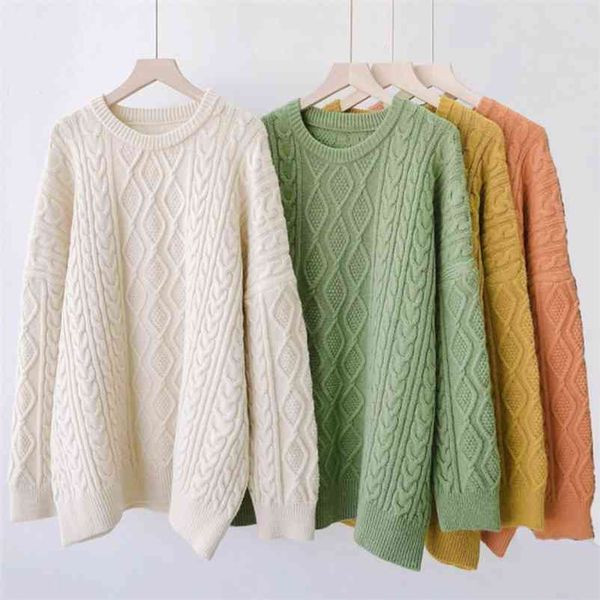 women pullovers sweater solid o-neck lazy knitted thicken sweater for autumn winter casual loose female coat 210524, White;black
women pullovers sweater solid o-neck lazy knitted thicken sweater for autumn winter casual loose female coat 210524, White;black
