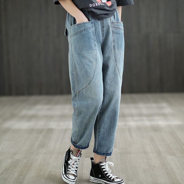 women's jeans primavera novo estilo de arte das mulheres moda retro solto jeans grande bolso casual cintura elástica algodão denim, Blue
women's jeans primavera novo estilo de arte das mulheres moda retro solto jeans grande bolso casual cintura elástica algodão denim, Blue